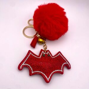 SPARKLY BAT | Red Pom Pom | Bag Charm | Keychain (Brand New!) ❤️✨
